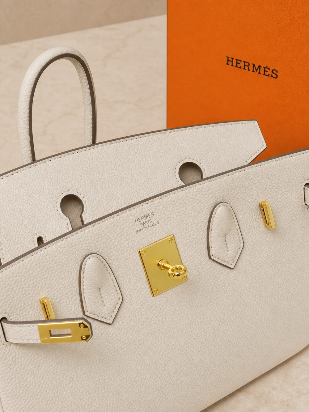 Hermes Nata Togo Leather Birkin Top Handle Bag with Gold Hardware - Picture 8 of 9